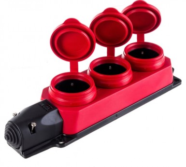 Розетка (колодка) 3-м Омега РБ33-1-0м, КРАСНАЯ, IP44 каучук ИЭК -  магазин «ТАТМЕТИЗ»